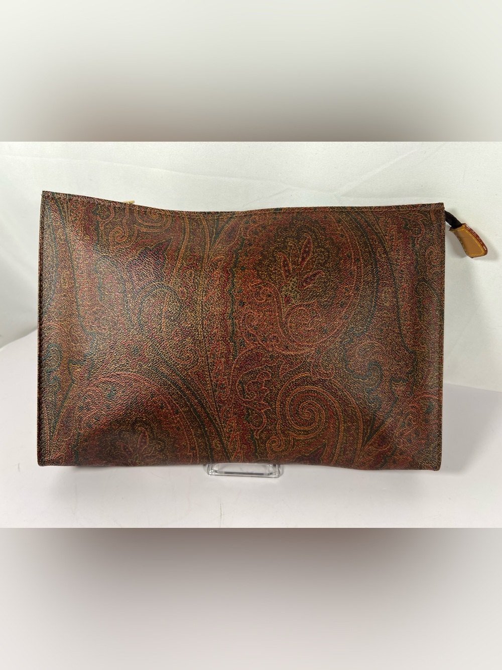 7088: Etro Paisley Leather Zip Portfolio Clutch Pouch Italy
